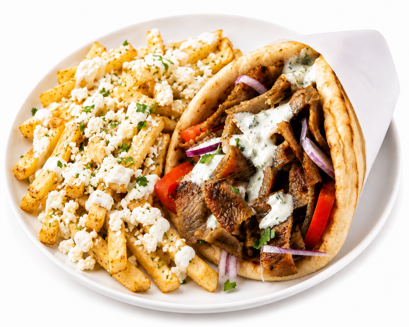 Gyro pita with feta fries